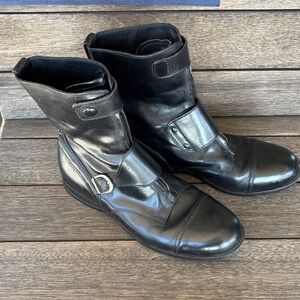 Vintage Hogan Black Leather Moto Zipper Boots sz 40